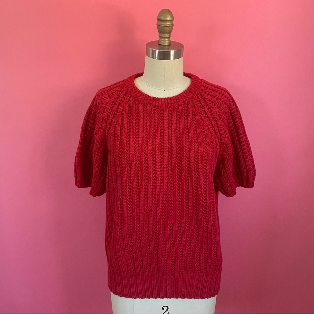 🌈4/$20🌈 Vintage 80s/90s Cherry Red CottageCore Coquette Crochet Neck Sweater